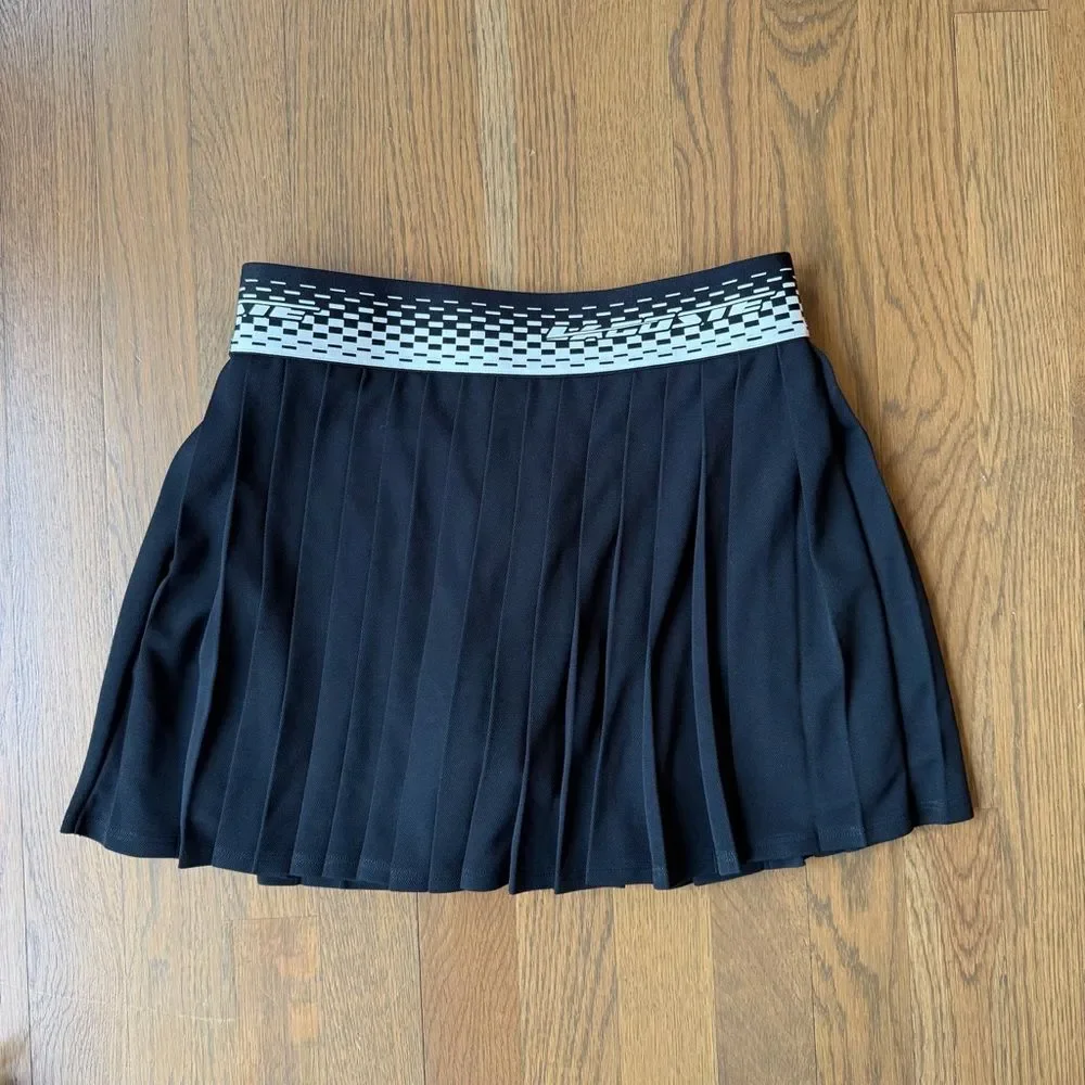 NWT Lacoste Pleated Tennis Skirt Black White Green Logo Waistband 38 / 8 Small_3